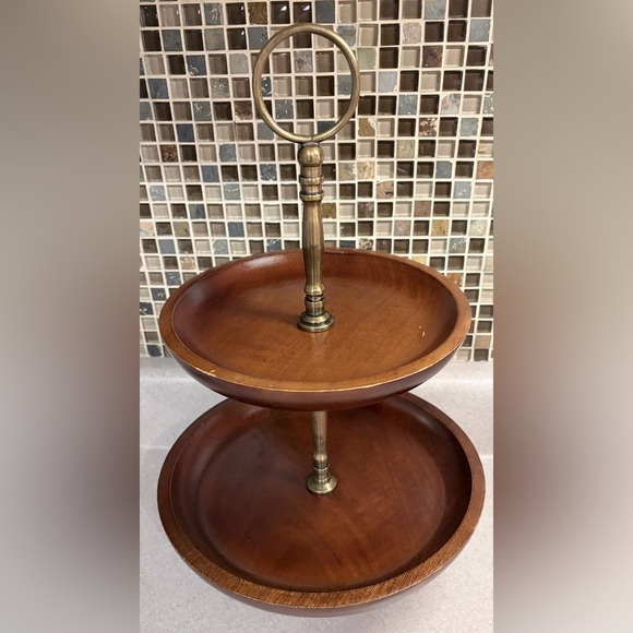 Source Unknown Other - Mango Wood 2 Tier Cupcake Server Tray Mid Century